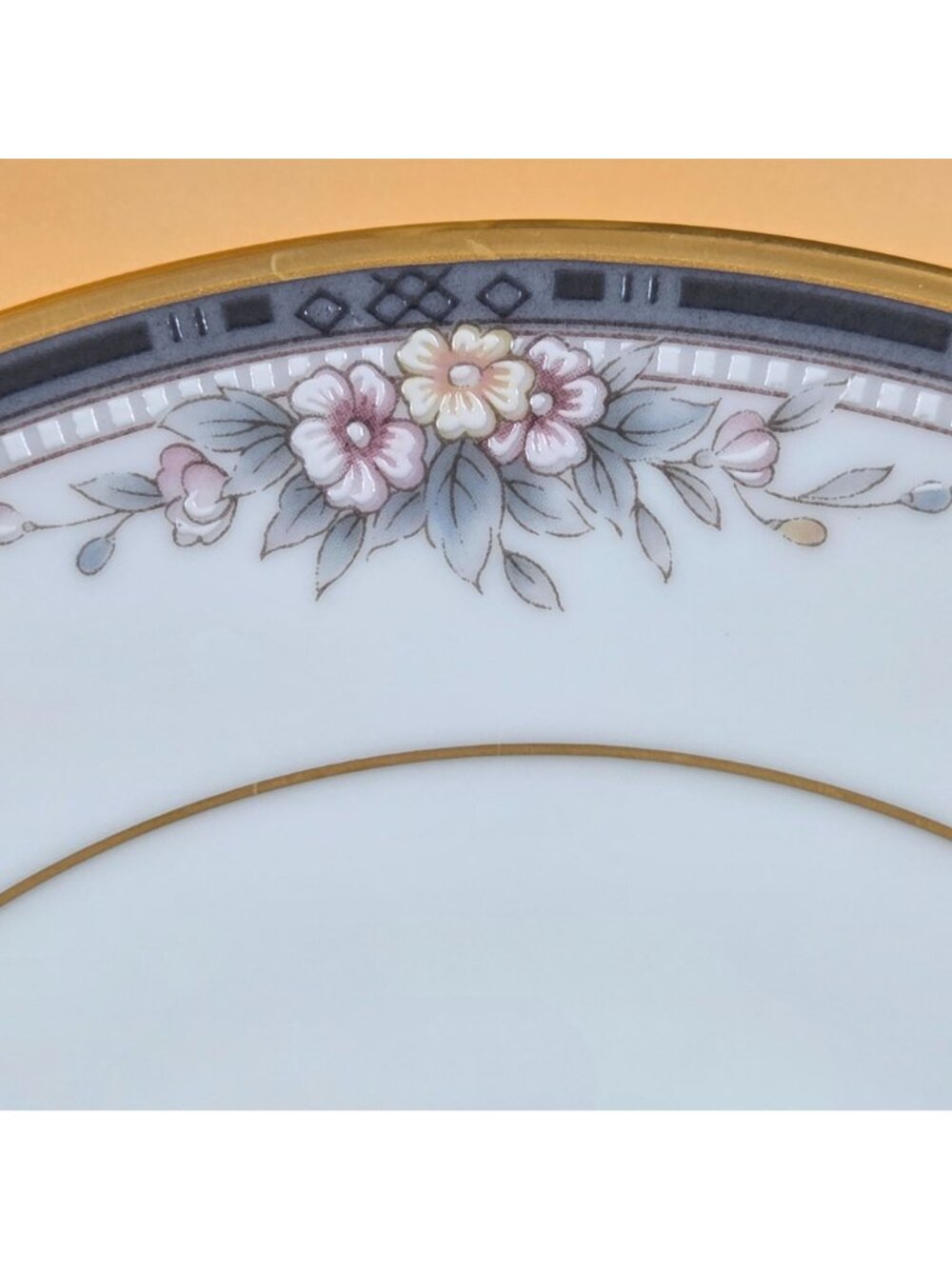 Noritake Ontario Footed Cup and Saucer Set of 3 Blue Gray Band White Pink Flower - Picture 15 of 16
